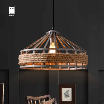 

Iron Hemp Rope Pendant Light Fixture Loft Retro Vintage Industrial Antique Hanging Lamp Luminaria Indoor Home Dining Table Room