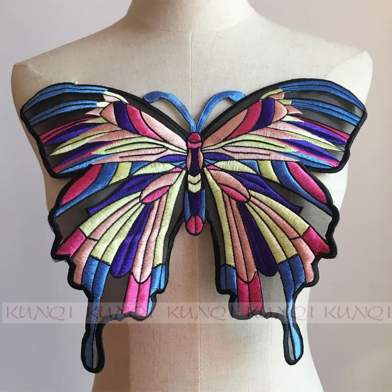 

1 Pc Large Colorful Butterfly No Glue 32*28cm Embroidered Patches Cartoon Motif Applique Embroidery Garment Accessory