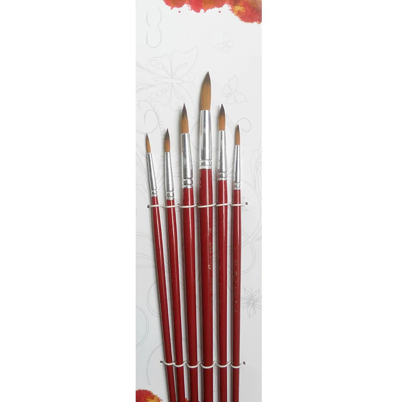 Новый 6 шт. нейлон волос Краски Brush Set круглый заостренным кончиком Книги по искусству ists Краски щетка для акварель акрил кисти товары для