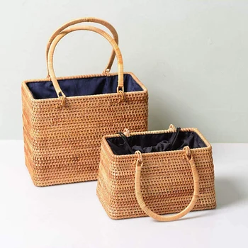 

ABDB-Storage Basket Fashion Women Handmade Rattan Storage Basket Bamboo Bag Travel Holder Organizer Handbags