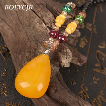 BOEYCJR  PANGA-PANGA Wood Beads Necklace Long Chain Handmade Jewelry Resin Ethnic Vintage Pendant Necklace for Men or Women 2019