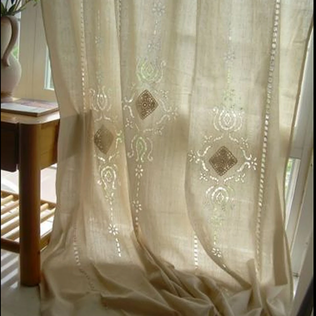 

100' Retro Country Crochet Hollow Linen Window Curtain Drape Panel W/ Hook