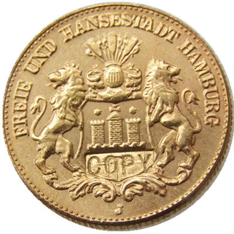 

1912 German States Hamburg 10 Mark Gold Plated Copy Decorate Coin