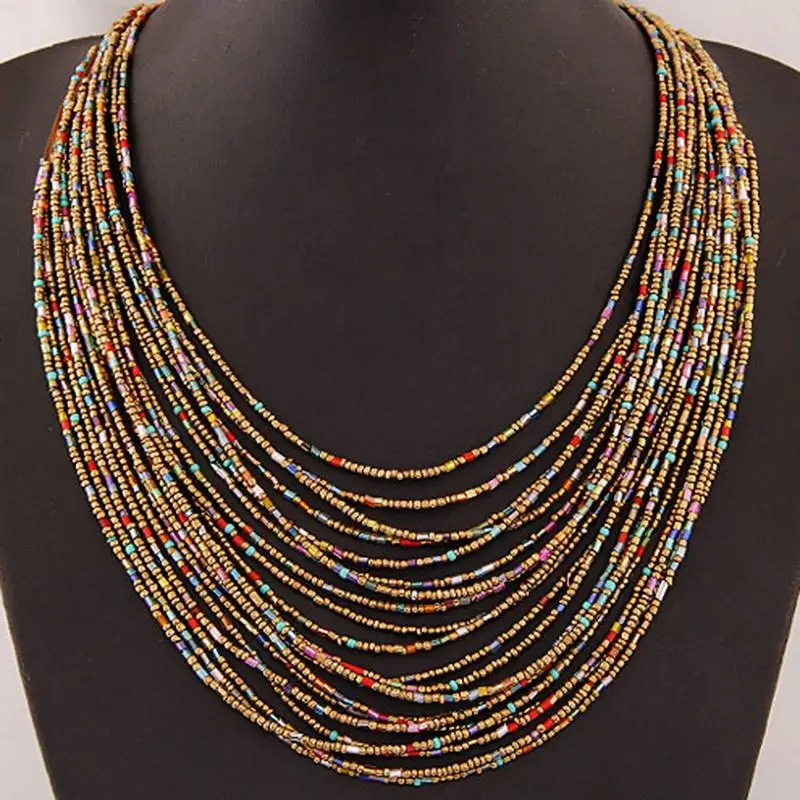 Богемное ожерелье модное для женщин Бренд ZA преувеличенное роскошное многослойное ожерелье с бусинами массивное ожерелье - Окраска металла: Multicolor