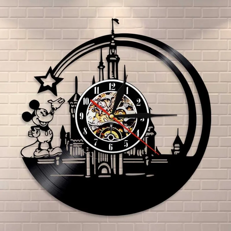

Free shipping 2019 new Music Vinyl stars Mickey castle Mickey Mouse Wall Clock