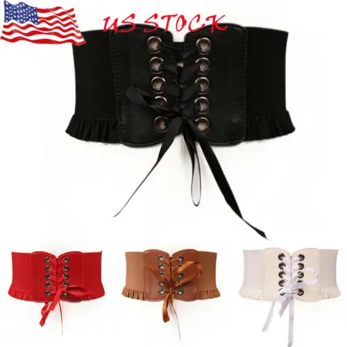 

Hot Women Leather Belt Wrap Waistband PU Self Tie Bowknot Around Sash Wide Band