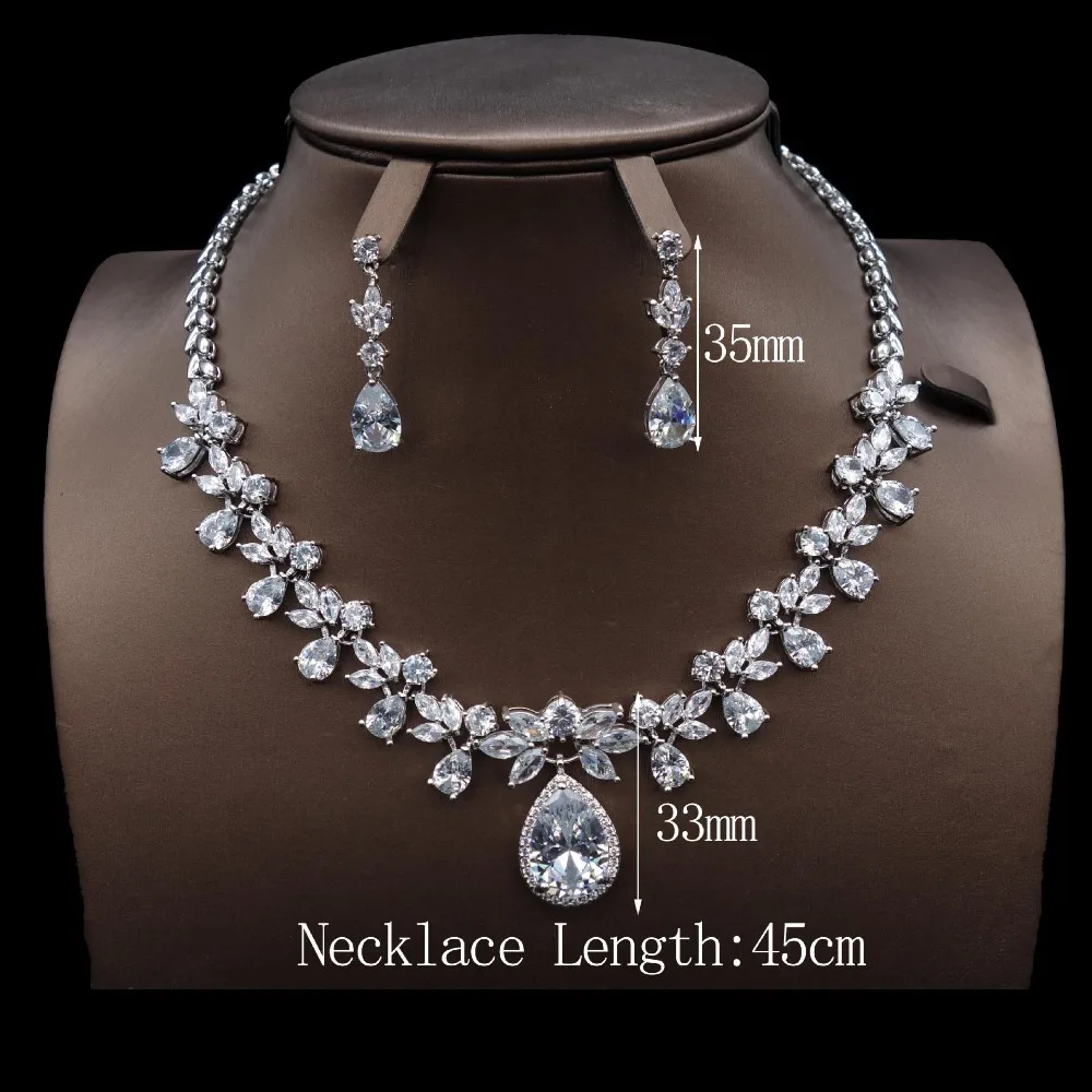 

High Quality AAA Cubic Zirconia Wedding Necklace and Earrings Jewelry Sets, Luxury Bridal Jewellery Set For Women