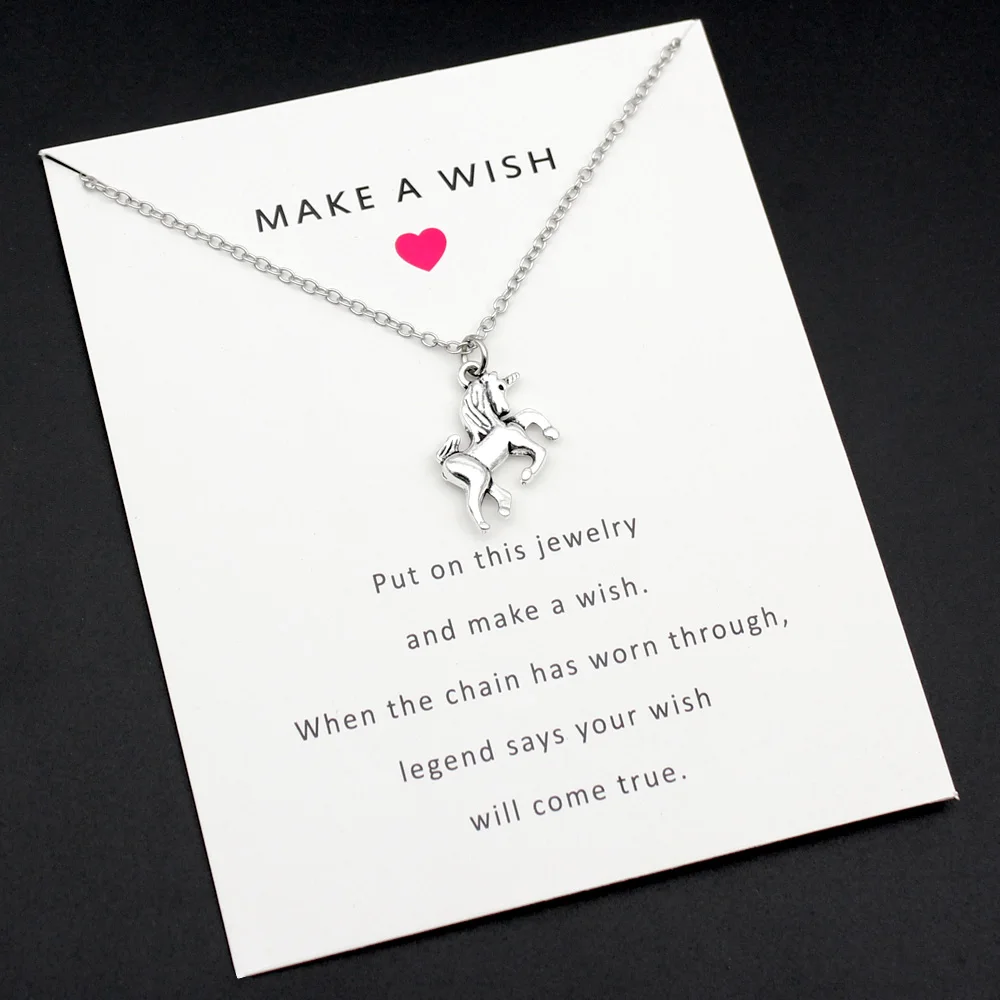 

Silver Unicorn Pendant Necklace Luck Horse Simple Women Chain Necklace Christmas Birthday Gifts With Card