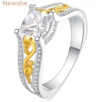 

Newshe 0.8 Ct Princess Cut AAA CZ 925 Sterling Silver Wedding Engagement Ring For Women Gold Color Design JR4688
