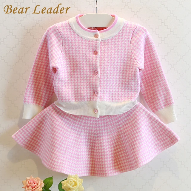 Bear Leader Осень Девушки Одежда Наборы 2017 Новый Хаундстут Трикотажные Костюмы С Длинным Рукавом Плед Куртки + Пародий 2 Шт. для Детей костюмы