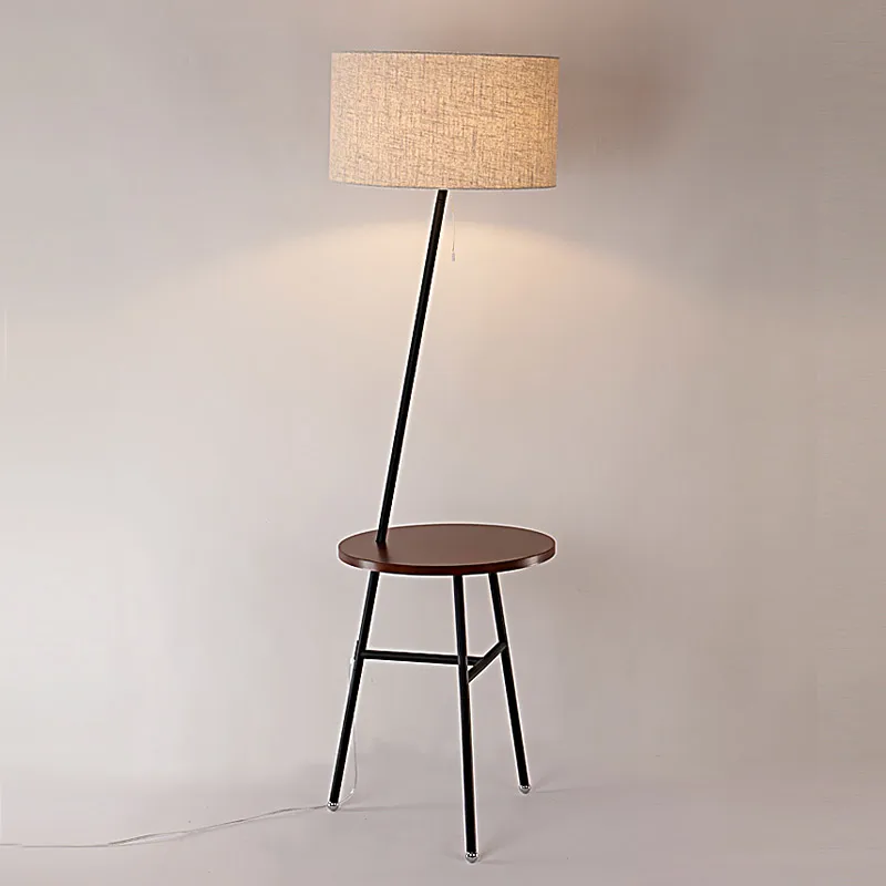 Modern Wood Table Floor Lamp 5W Led Bulb Living Room Bedroom Study Standing Lamps Black Iron
