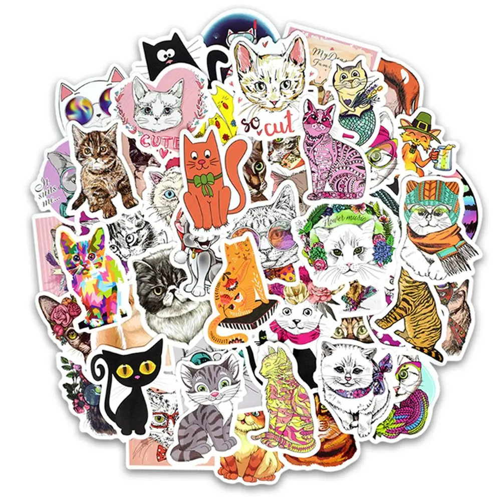 

50Pcs/lot Cute Cat Kitten Stickers For Laptop Kids Skateboard Motorcycle Furniture Laptop Luggage Decals Stationery Stickers