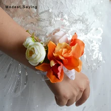 3 шт оранжевый искусственный цветок для свадьбы выпускного вечера свадебный цветок на запястье подружки невесты сестры Свадебные цветы украшения