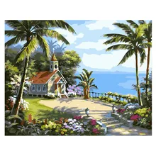 DIY масляная краска ing краска по номерам комплект 16*20 дюймов с кистями акриловый пигмент кокосовый ландшафт острова для детей студентов