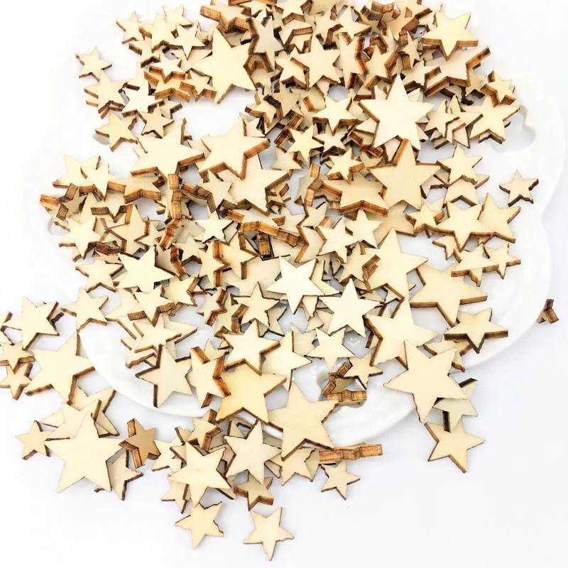 

200PCS Natural Wooden Stars Assorted Size Scatter Confetti for Arts Crafts DIY Decoration Birthday Wedding Display Decor