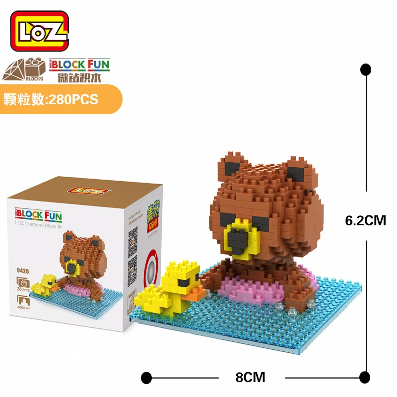 

LOZ Pixels Batiment Nano Blocs Mini Jouets Assemblee Modele Brun ours De Bain Petit Canard Jaune Anime Figure D'action Micro