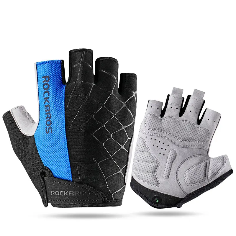 ROCKBROS, мужские перчатки для велоспорта, на полпальца, противоударные, дышащие, для горного велосипеда, перчатки для спорта, унисекс, одежда для велоспорта - Цвет: Blue