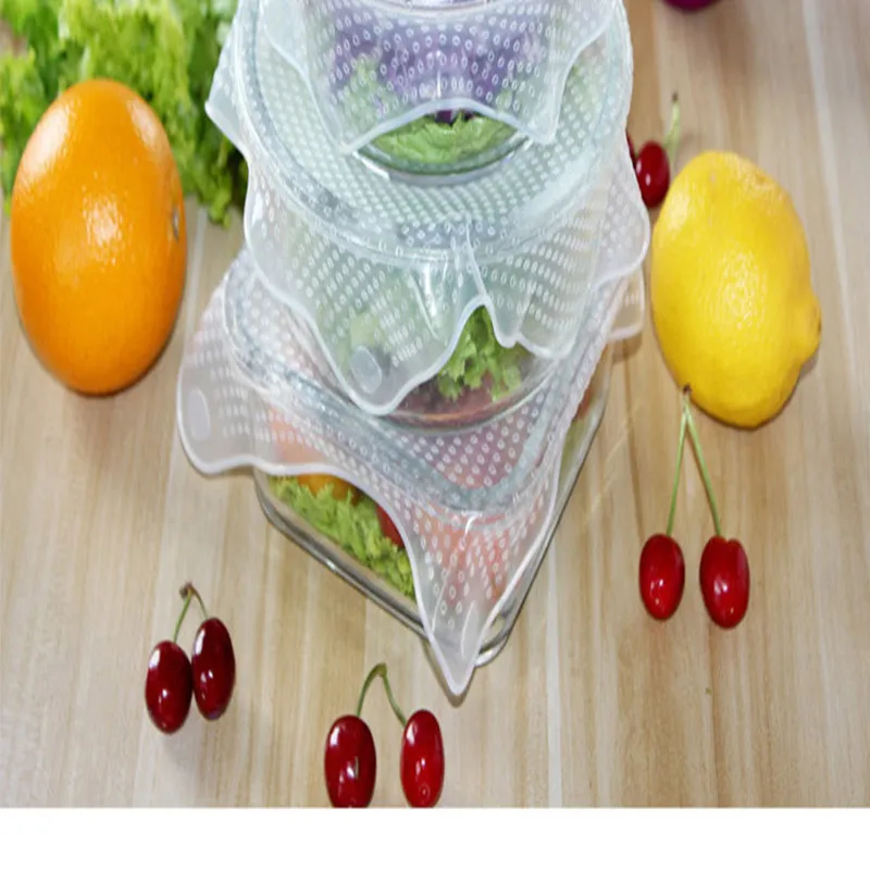 

4 pieces/batch reusable transparent silicone packaging seal cover refrigerator food preservation cover multi-function bowl cover