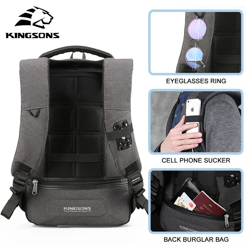 Kingsons KS3149W 13,3 15,6 дюймов внешний usb зарядка ноутбука Рюкзаки Школьный рюкзак сумка для мужчин и женщин Дорожные сумки