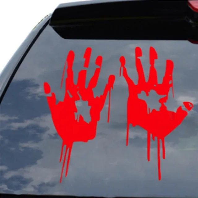 Best Price JETTING Red Bloody Blood Hand Print Vinyl Car Decal Zombie Creepy Dead Sticker Creepy personality