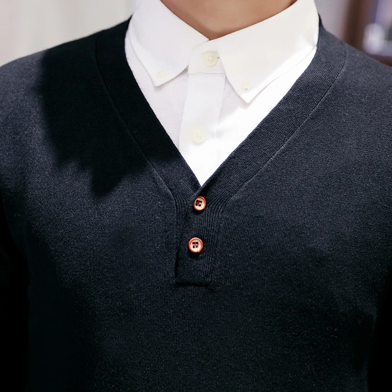 Мужские свитера из чесаного хлопка с V образным вырезом и длинным рукавом 5 - Фото №1