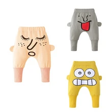 Новинка; мягкая хлопковая одежда для маленьких мальчиков; сезон осень-зима; теплые штаны с рисунком лица; Детские эластичные повседневные длинные штаны высокого качества