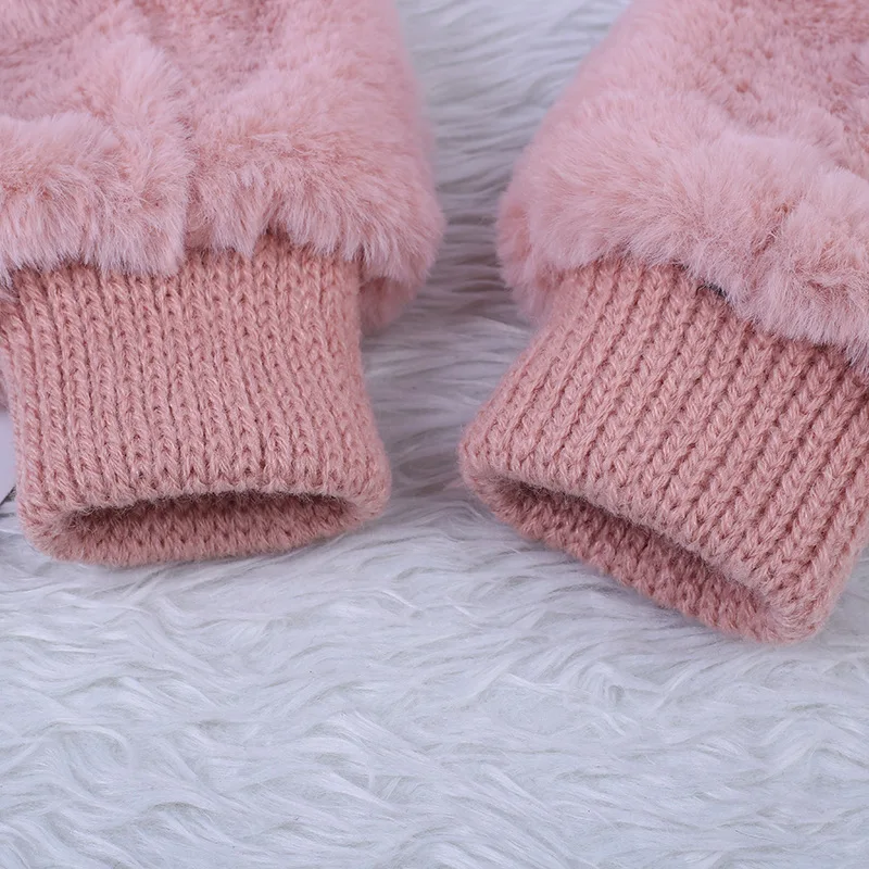 Зимняя утепленная милые весь покрыт палец варежки для Для женщин плюшевые перчатки пушистый кролик милые полные пальцы перчатки варежки