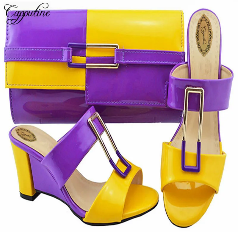 

Capputine Italian New Fashion PU Leather Woman Shoes And Bag Set Summer African High Heels 7CM Shoes And Bag Set For Party