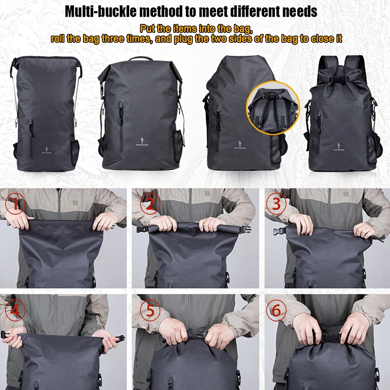 FREE SOLDIER outdoor sports camping hiking tactical military men's backpack climbing 600D oxford roll top waterproof bag