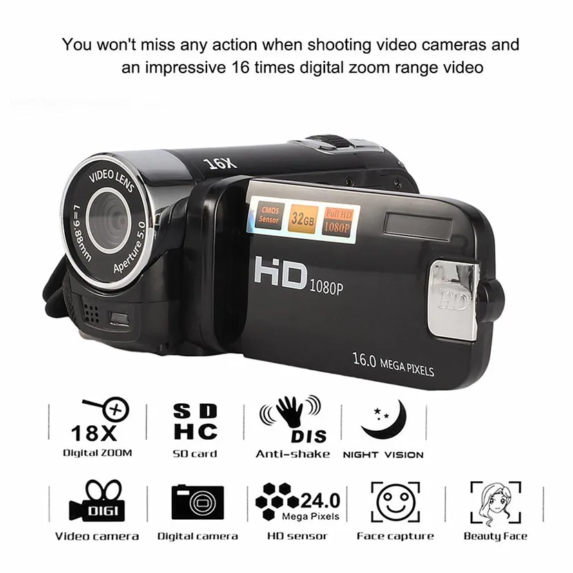 NEW 2.4 Inch Screen Full HD 1080P Digital TFT Camera 16.0 Mega Pixels CMOS Sensor DV With LED Fill Light Video Camera Recorder