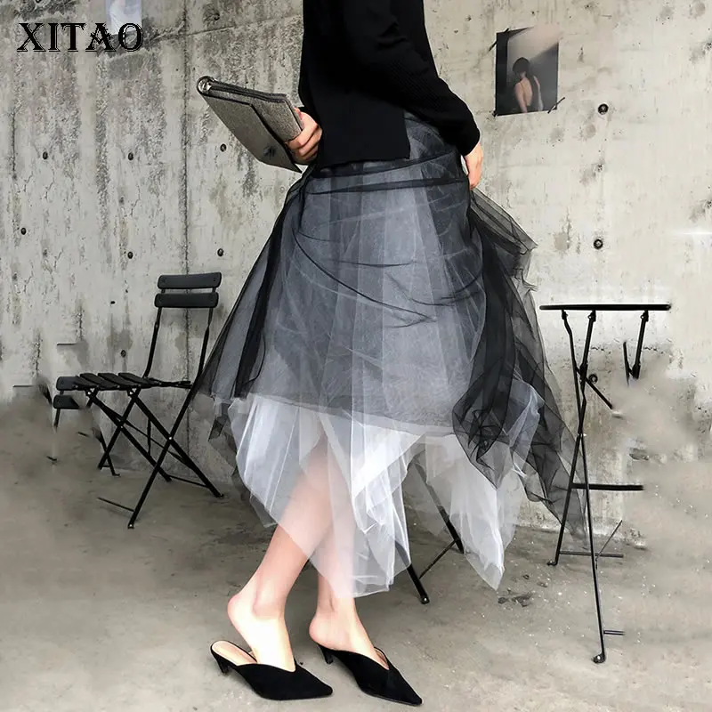 Becerro See xitao Color Loose 2019 Línea Falda Irregular Casual Picture Malla Mujer Primavera De Sólido Corea Dll2172 Piel Verano Moda aSURpaq