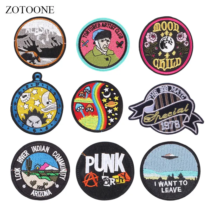

ZOTOONE Round Badge Patches Colorful Stickers Diy Iron on Clothes Heat Transfer Applique Embroidered Applications Cloth Fabric G