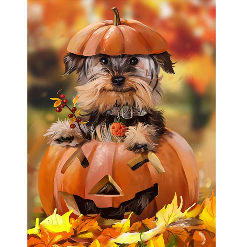 5D DIY Diamond Painting Dog Full Square Rhinestone Mosaic Diamond Embroidery Cross-stitch Kits Halloween Gift Decor