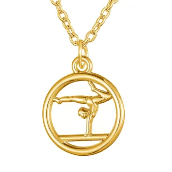 

EUEAVAN 30pcs Round Shape Gymnast Figure Pendant Necklace Sport Series Jewelry Gold Color Antique Silver Color