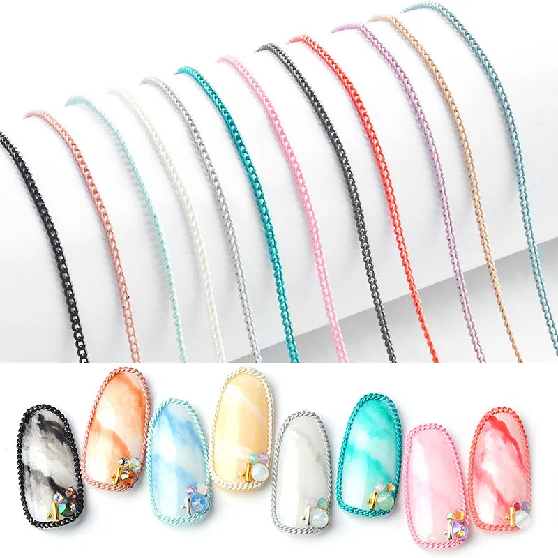 

50cm/pack Macaron Nail Art Decorations Alloy Chain Nails Tips Jewelry 3d Charms Manicure UV Gel Polish Accessoires New Design