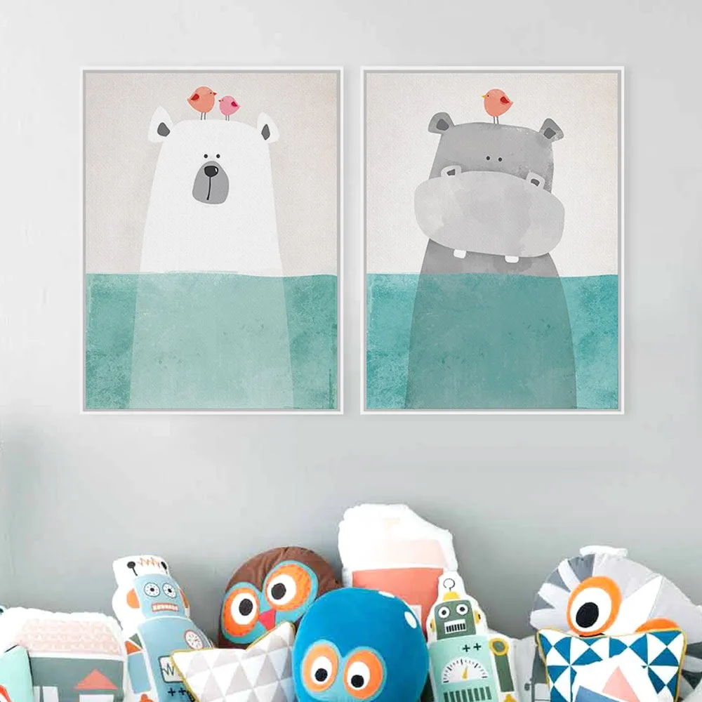 Modern-Nordic-Kawaii-Animals-Bear-Hippo-Penguins-Poster-Print-Nursery-Wall-Art-Picture-Canvas-Painting-No (1)