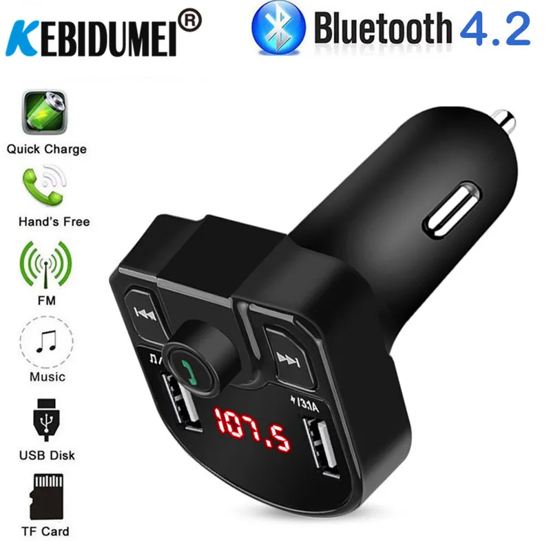 Bluetooth fm-передатчик 4,2 MP3 плеер Handsfree автомобильный комплект Поддержка TF карты U диск QC2.0 3.1A Быстрый двойной USB зарядное устройство адаптер питания