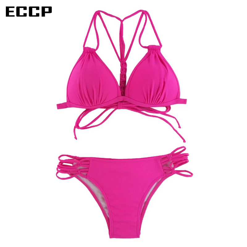 2018 ECCP Купальник Летний сшит горячий сексуальный Однотонный женский черный