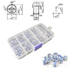 100 шт./кор. RM065 угольный осажденный горизонтальный подстроечный потенциометр кабельные наконечники в наборе для 10 значений переменный резистор 500R-1 M для arduino