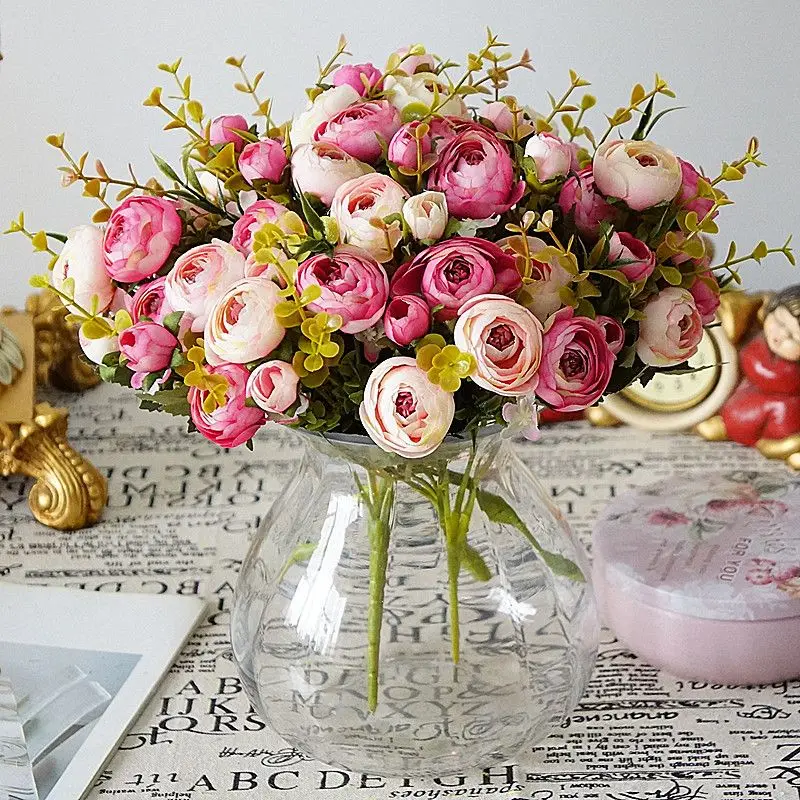 1Bundle Flowers Bouquet Silk Flower Artificial Camellia Buds Wedding Table Decor