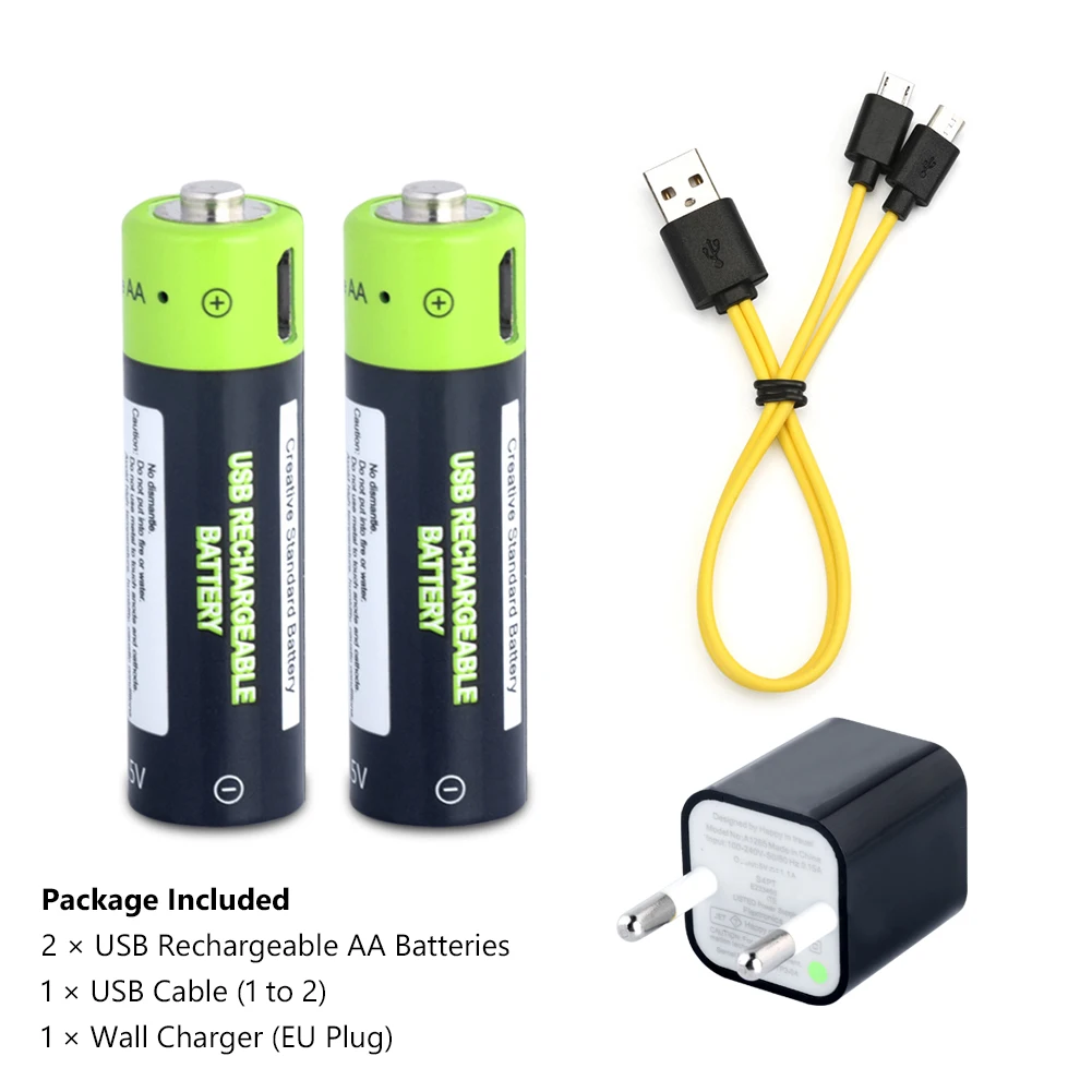 

Rechargeable AA Battery 2Pcs 1250mAh AA Battery With EU Wall Charger & Cable For Razor Toy LED light