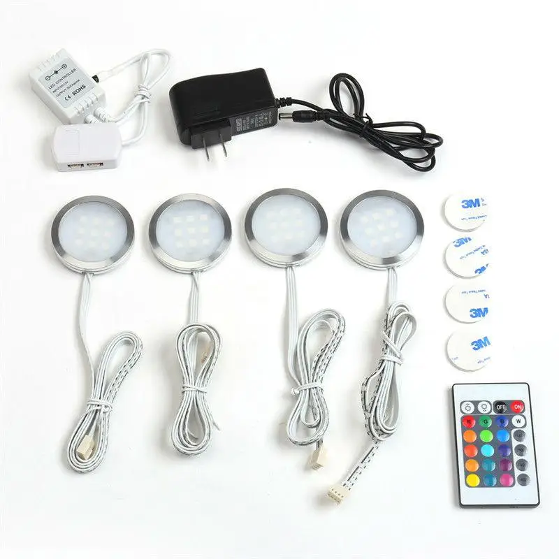 

Under-cabinet LED Downlight Spot lights 24key RF Remote Control Dimmable 100-240V RGB lamp 8W Home Kitchen Lighting 4pcs/set 10