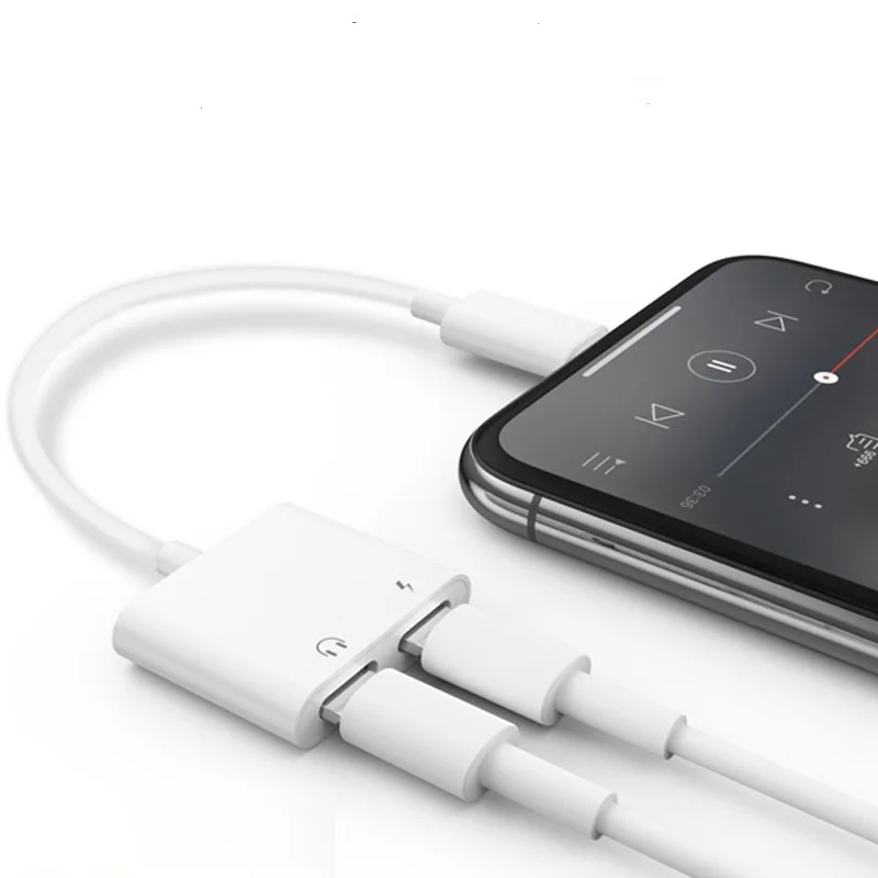 

2 in 1 Double Jack Audio Adapter for iPhone 7/8/X for iOS11 Charging Music or Call For Lightning Charging Adapter earphone