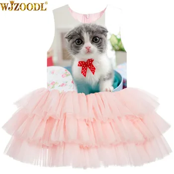 

Girls Dresses Formal Princess Ball Gown Kids fashion dresse For Wedding The cat in the box print Girl Birthday Party Dress