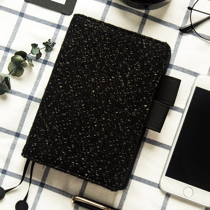 

Yiwi Gold Wave Point Black Woolen A5 A6 Hobonichi Style Diary Billbook A6 A5 Notebooks Hobo Cover Stationery Knitting