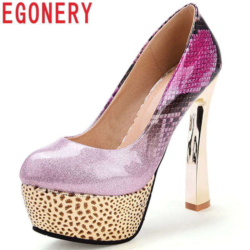 

EGONERY Mermaid and leopard Spring summer 13cm high heel shallow sexy party Fish scale pattern women Wedding shoes pumps