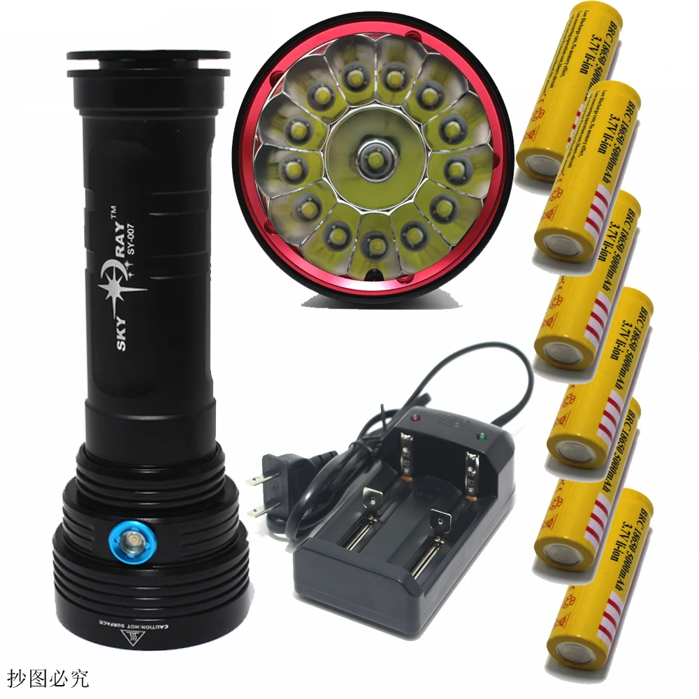 

25000 Lumens 14T6 Skyray Led Flashlight 14x XM-L T6 Waterproof Strong light flashlights with 6x 18650 battery