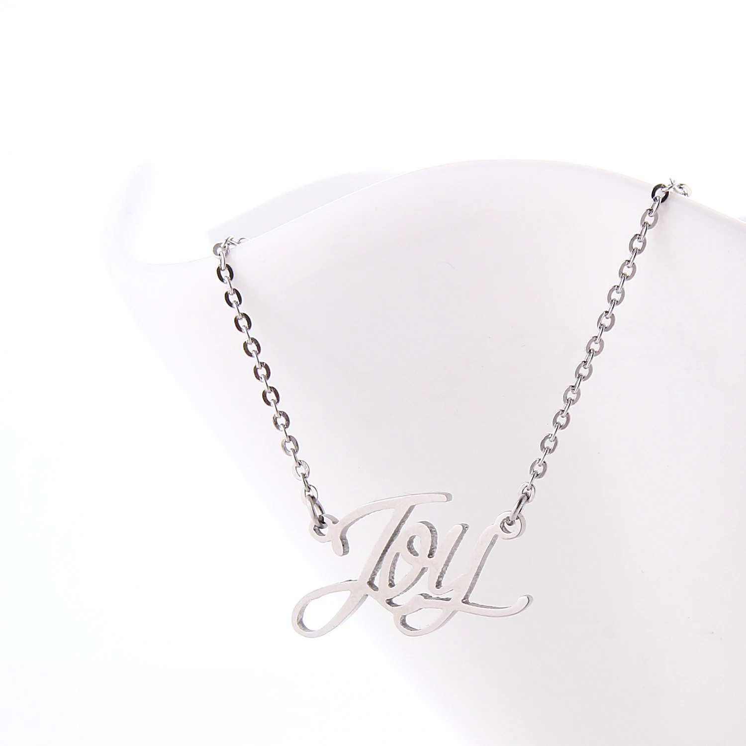 Joy Charm Name Necklace + Bracelet Jewelry Set Stainless Steel Letters Chain Necklaces Pendant Nameplate Gift