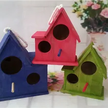 Уличная клетка для птиц из цельного дерева, гнездышко для разведения попугая, Три красочных птичьих домика, зеленый, синий, розовый