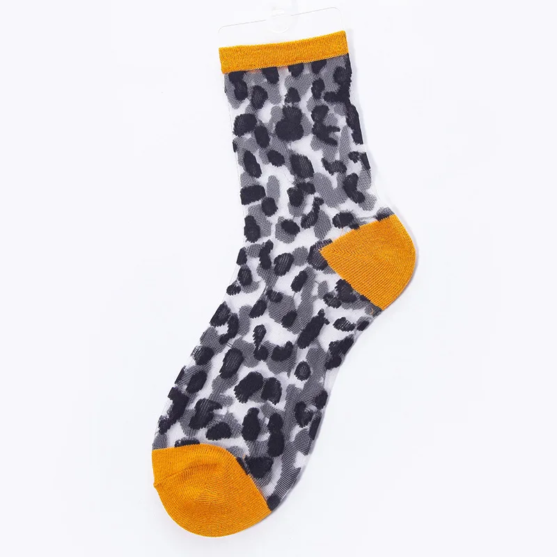 Новинка; сезон весна-лето; Прозрачные шелковые носки с кристаллами; женские пикантные леопардовые Модные Повседневные Дышащие носки; Calcetines Mujer